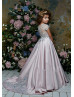 Beaded Lace Satin Illusion Back Flower Girl Dress